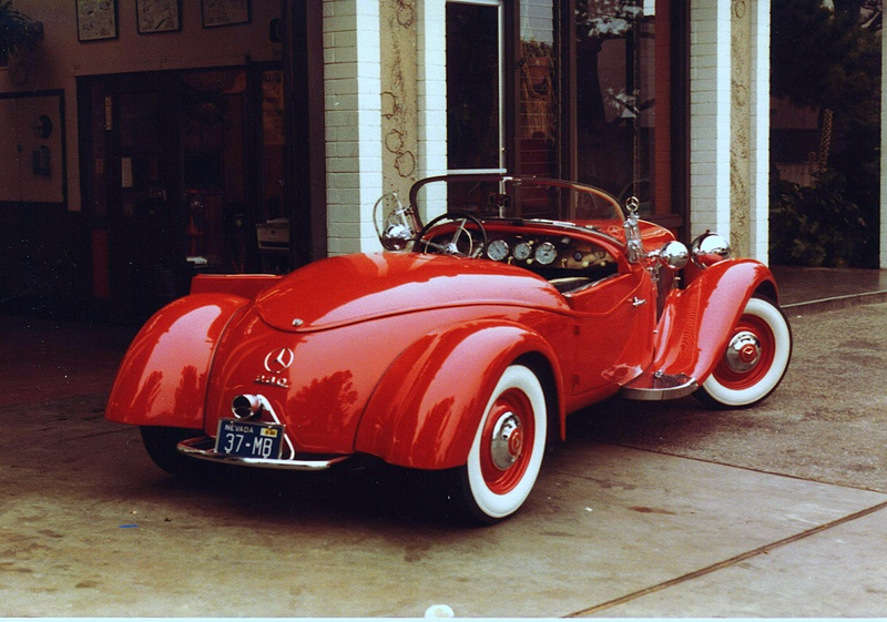 Mercedes at Carmel. I Caught this rare Mercedes 230 roadster at a service station in Carmel the day before the Pebble Beach Concourse. I was told there were not many of these made. I'm not sure of exactly when this was but it had to be the mid seventies. Photo scanned from film.